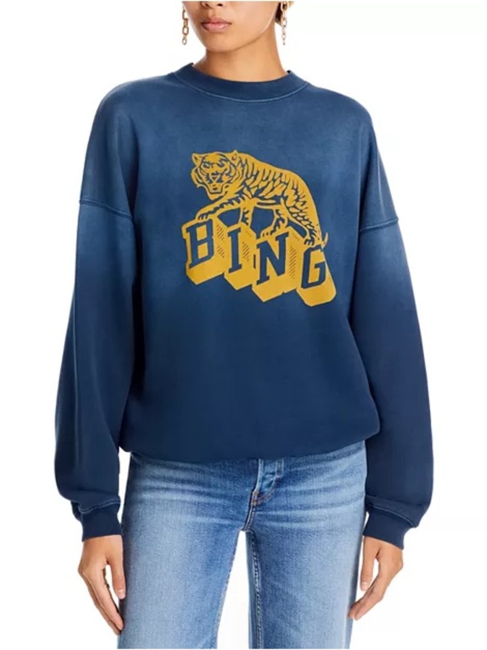 Anine Bing HARVEY RETRO TIGER CREW SWEATSHIRT -
WASHED FADED NAVY
